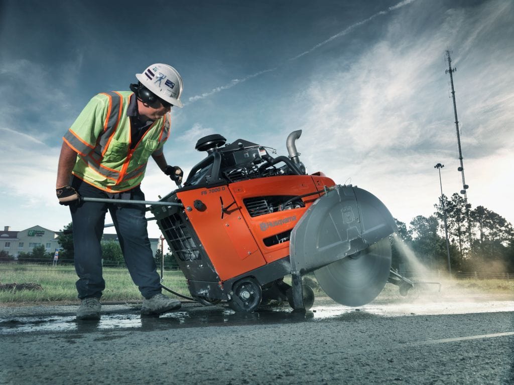 FS7000DL Husqvarna 3-Speed Diesel Concrete Saw - Deep Cutting