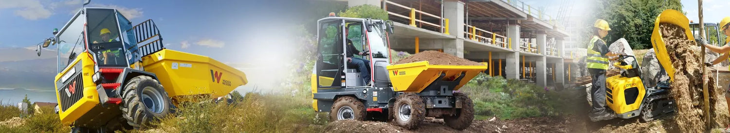 Wacker Neuson dumper lineup triptych - wheel dumper, dual-view, mini track